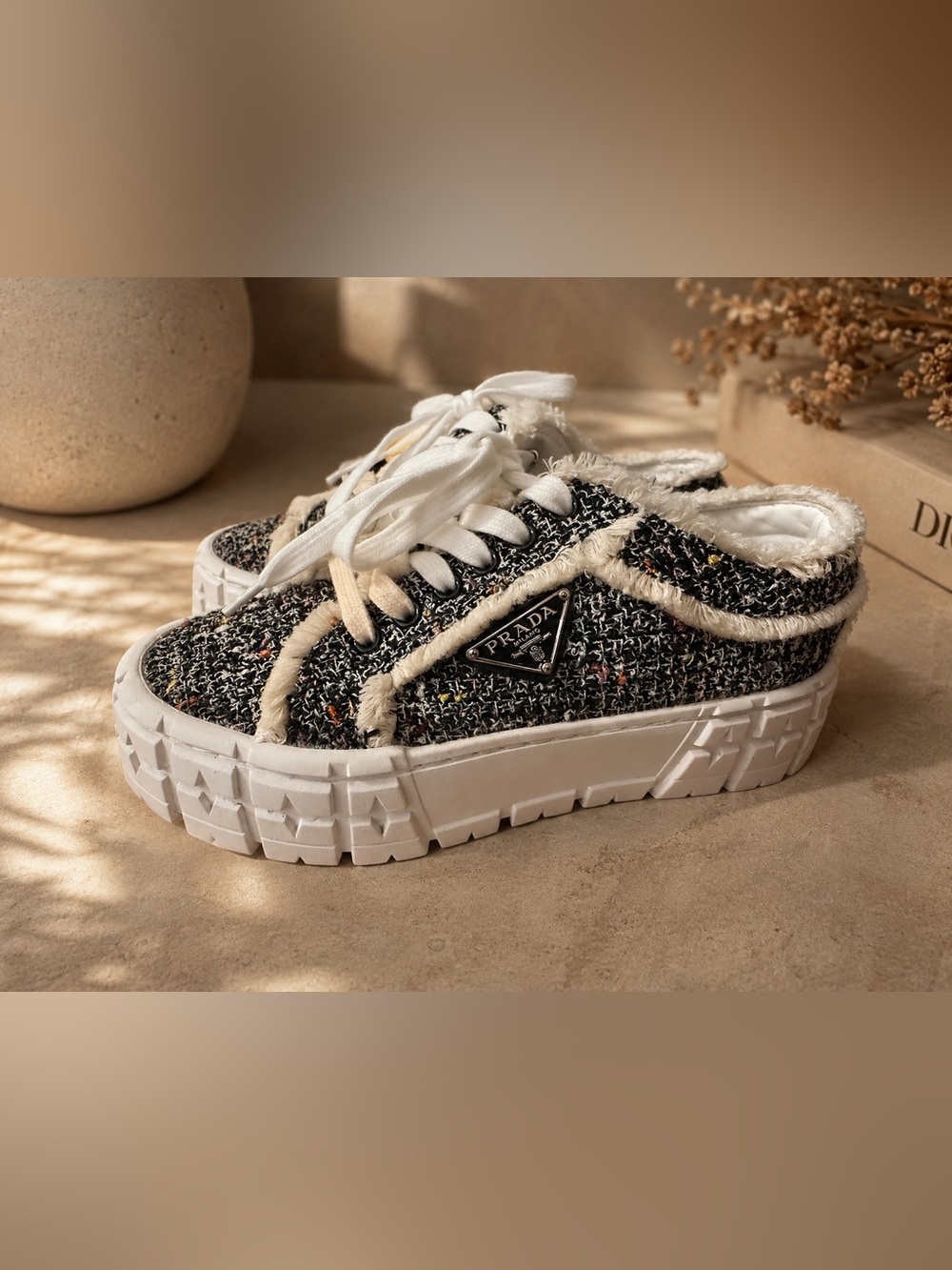 Tweed Platform Sneaker in Black logo women’s 40